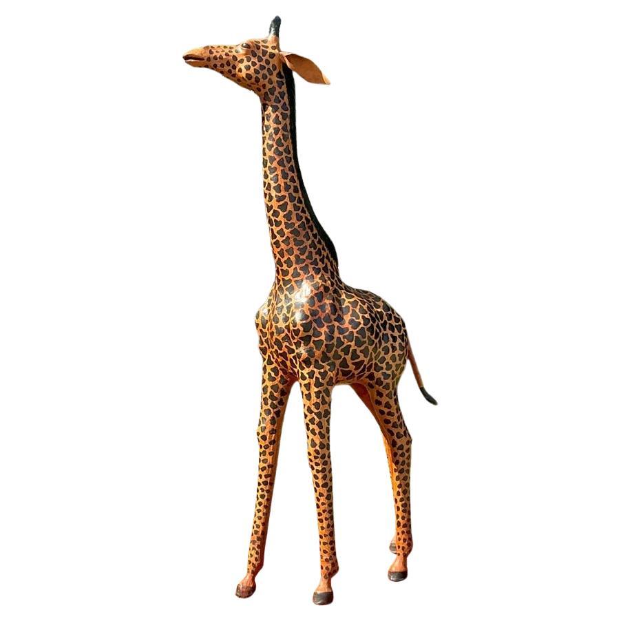 Girafe vintage en cuir peint Boho