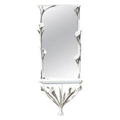 Vintage Boho Painted Metal Lily Hall Mirror and Table