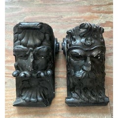 Vintage Boho Painted Plaster Corbels - Set of 2
