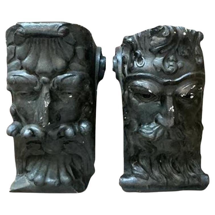 Vintage Boho Painted Plaster Corbels - Set of 2