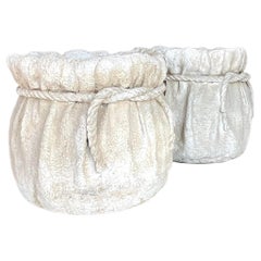 Retro Boho Painted Terra Cotta Rope Planters - a Pair