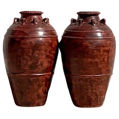 Vintage Boho Painted Terracotta Urn - a Pair