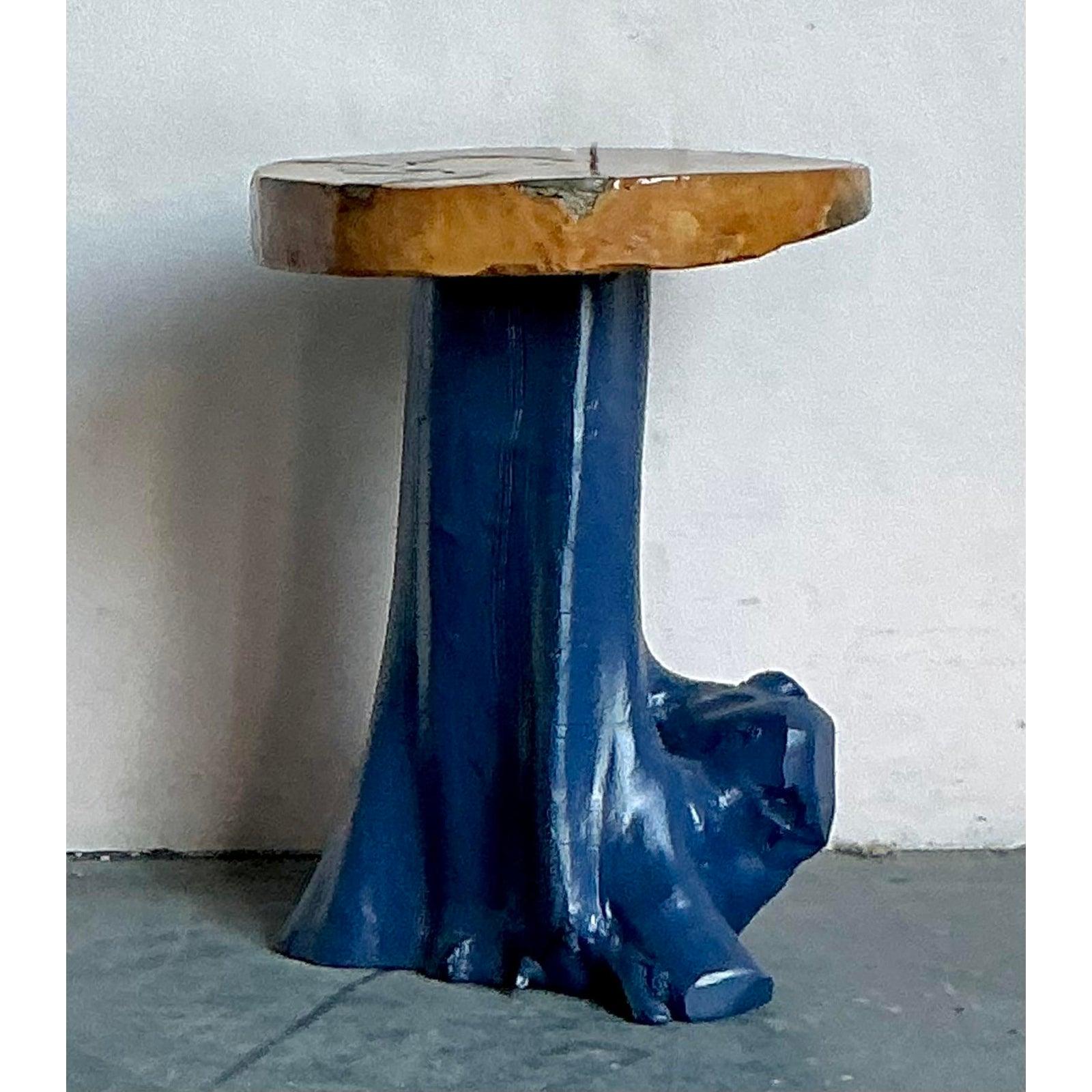 Wood Vintage Boho Painted Tree Trunk Stools - Set of Three For Sale