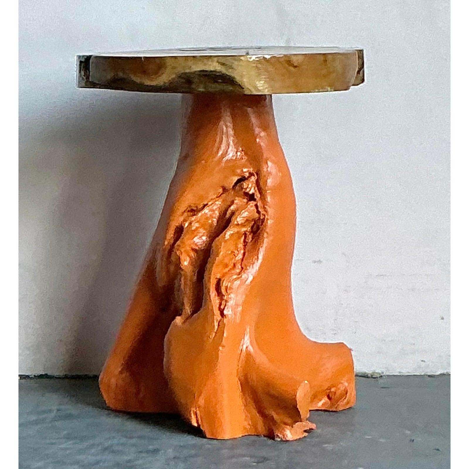 Vintage Boho Painted Tree Trunk Stools - Set of Three For Sale 1