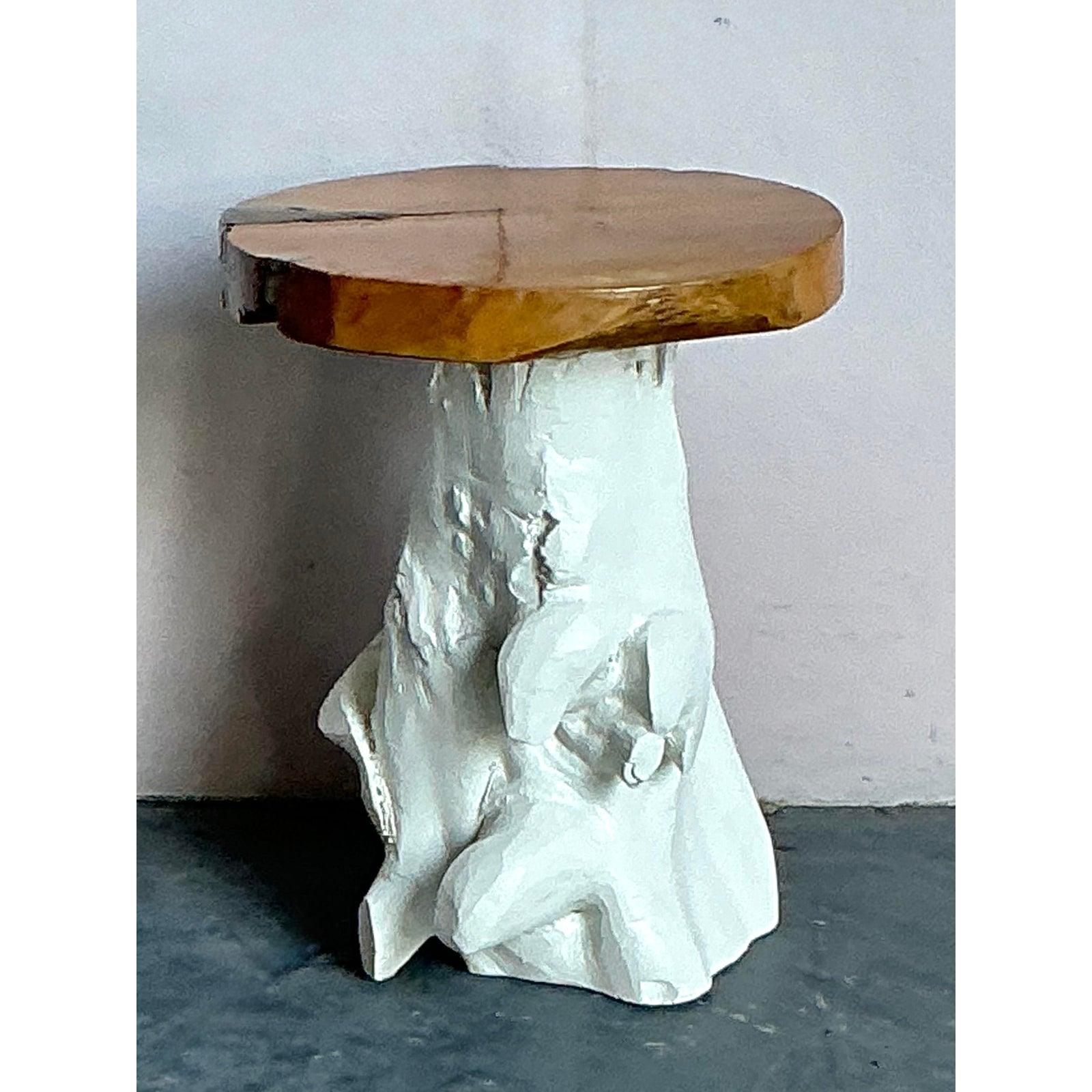 Vintage Boho Painted Tree Trunk Stools - Set of Three For Sale 2