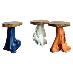 Vintage Boho Painted Tree Trunk Stools - Set of Three