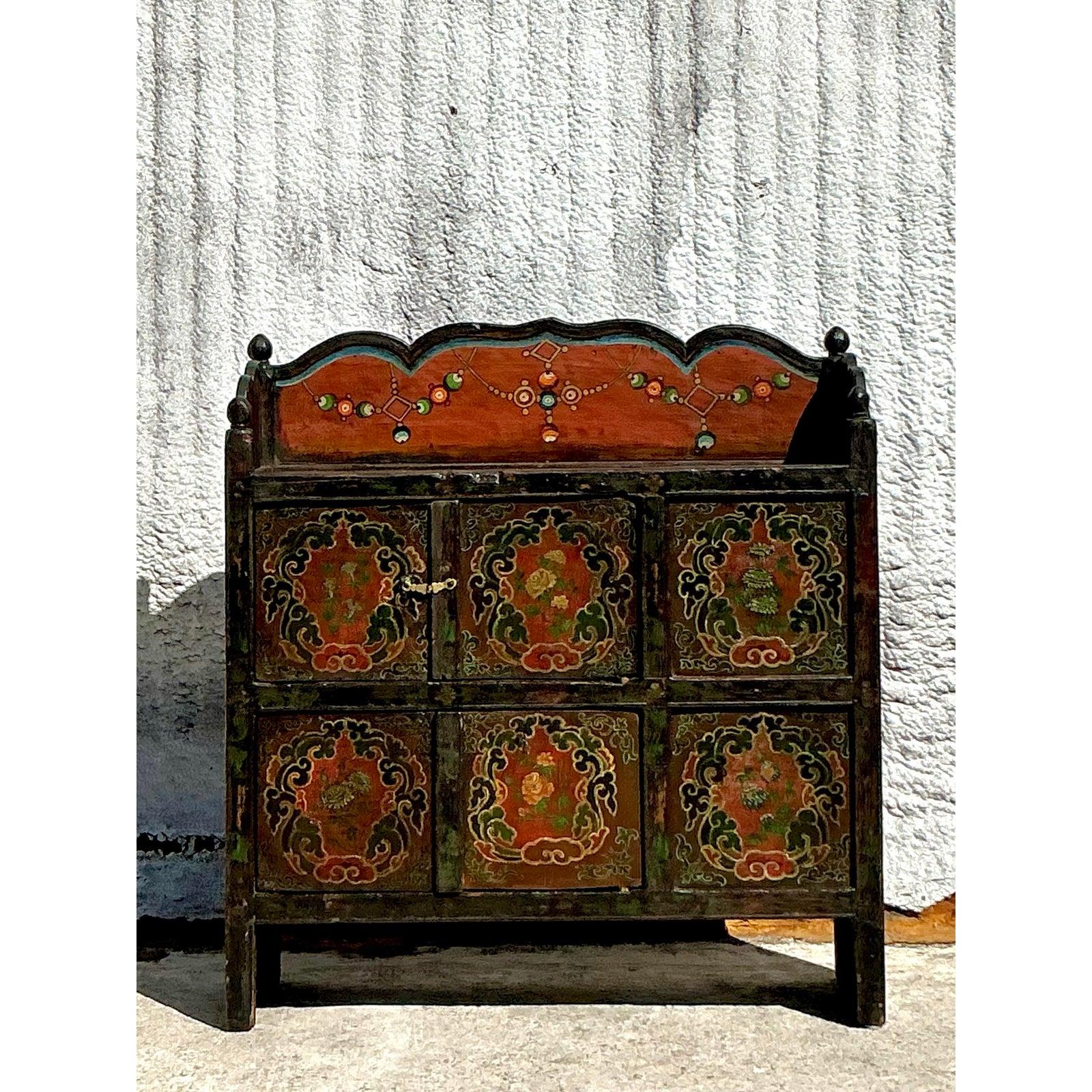 Peruvian Vintage Boho Painted Wagon Sideboard
