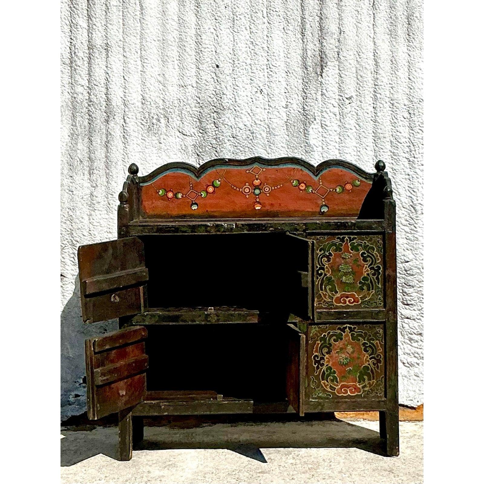 Vintage Boho Painted Wagon Sideboard In Good Condition In West Palm Beach, FL