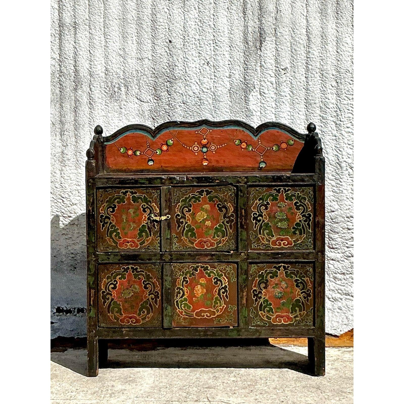 Wood Vintage Boho Painted Wagon Sideboard