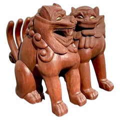 Vintage Boho gemalt Wood Foo Hunde - ein Paar