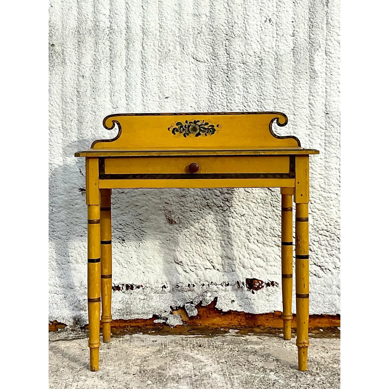 Vintage Boho Painted Writing Desk In Good Condition In west palm beach, FL