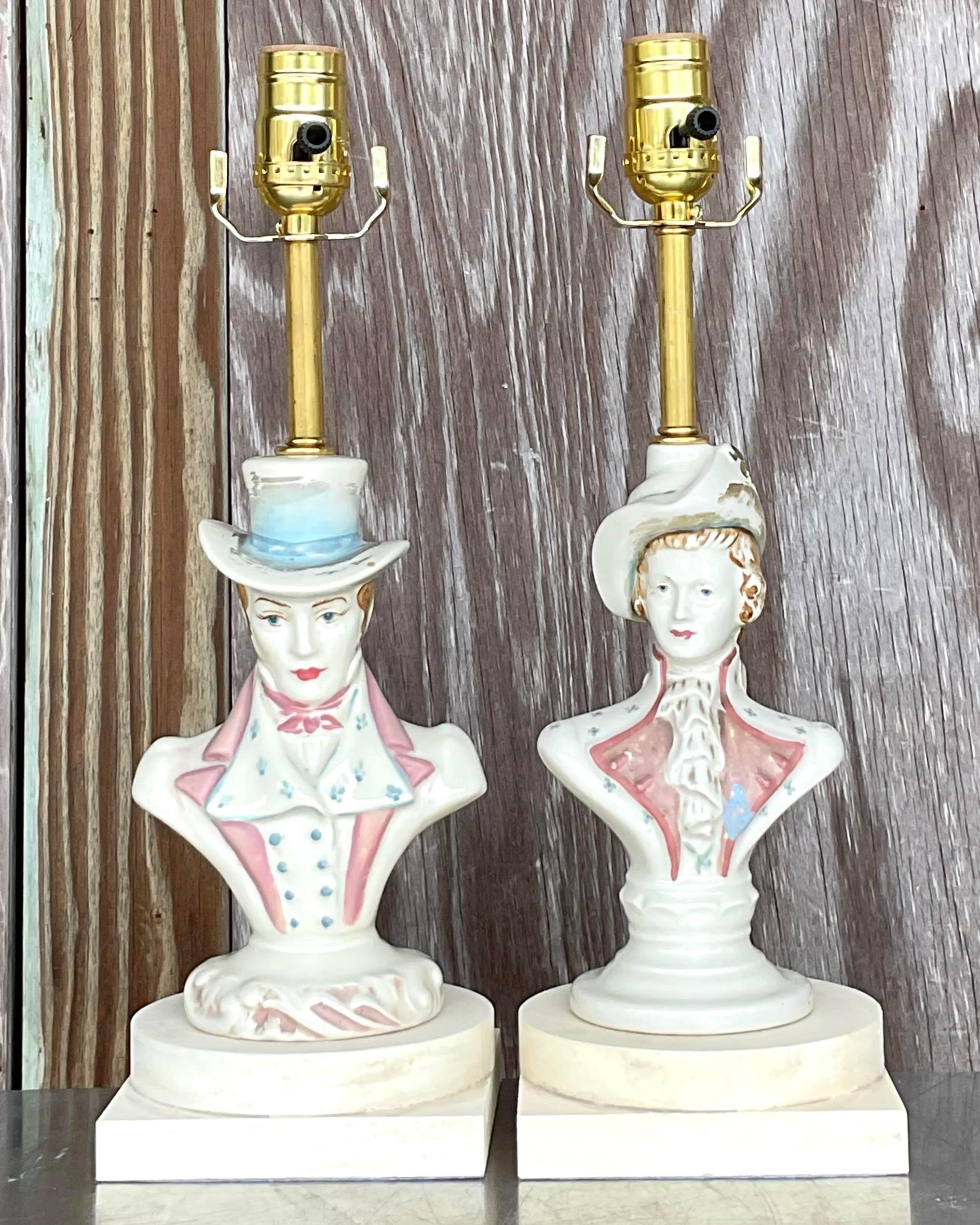 Américain Paire de lampes de jardin en céramique émaillée Vintage Boho en vente