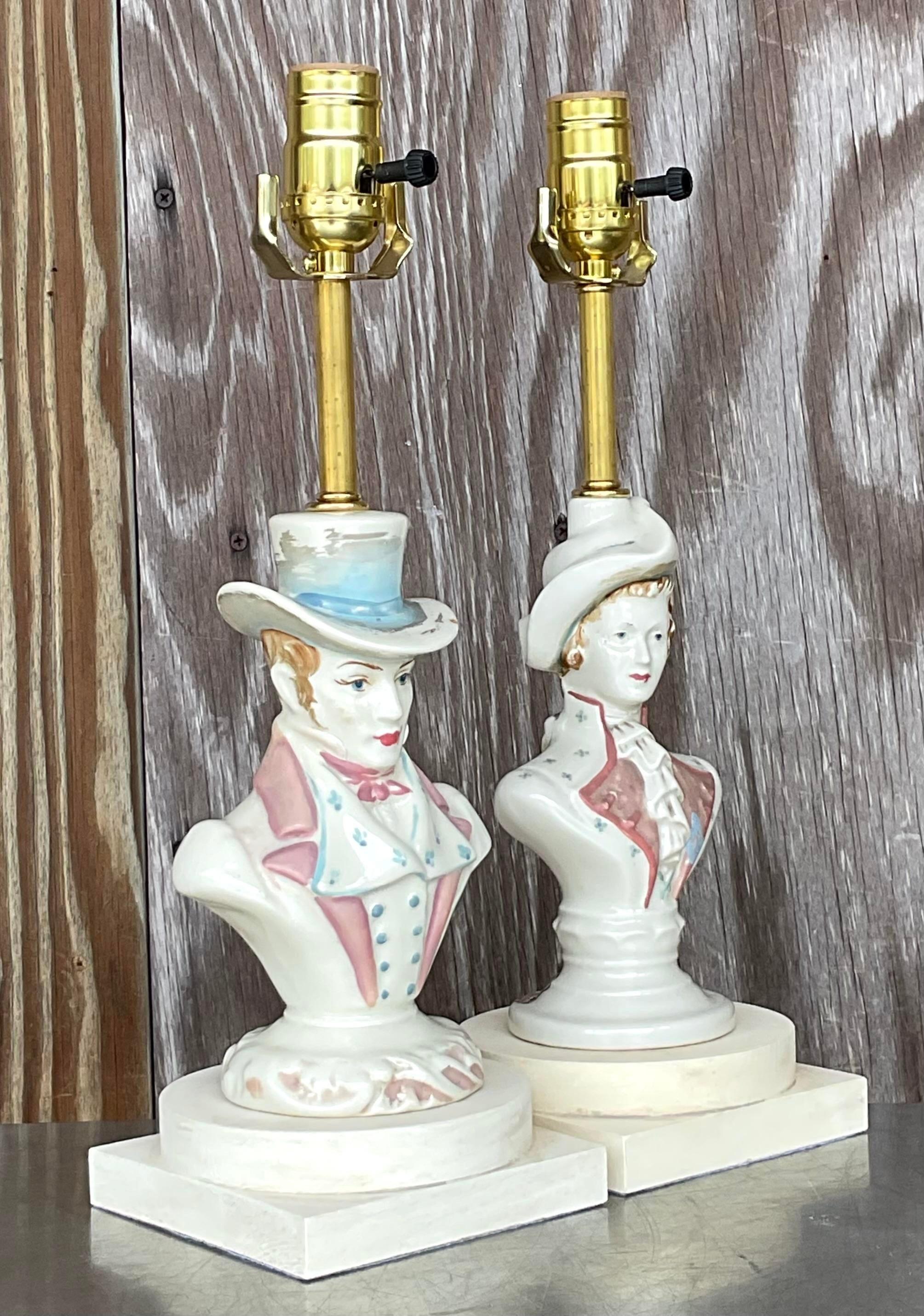 Paire de lampes de jardin en céramique émaillée Vintage Boho Bon état - En vente à West Palm Beach, FL