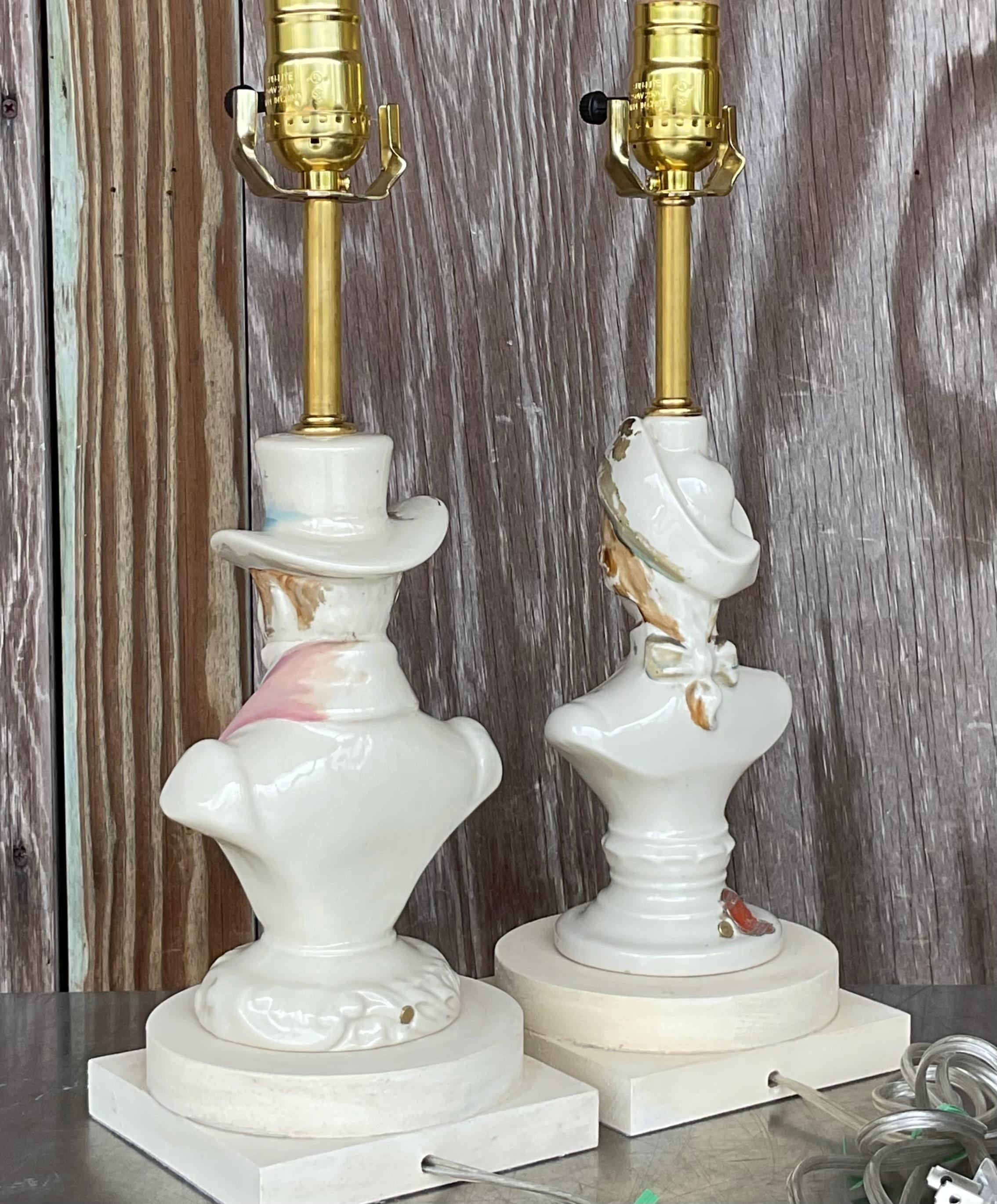 20ième siècle Paire de lampes de jardin en céramique émaillée Vintage Boho en vente