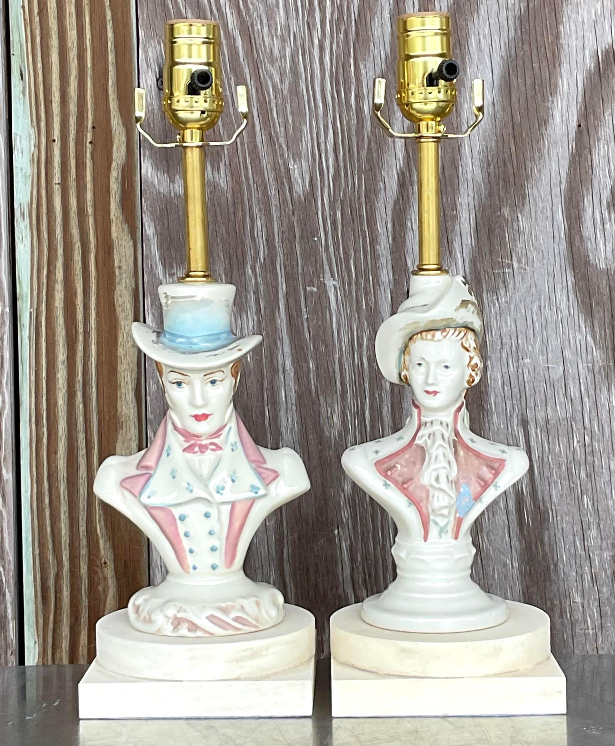 Métal Paire de lampes de jardin en céramique émaillée Vintage Boho en vente