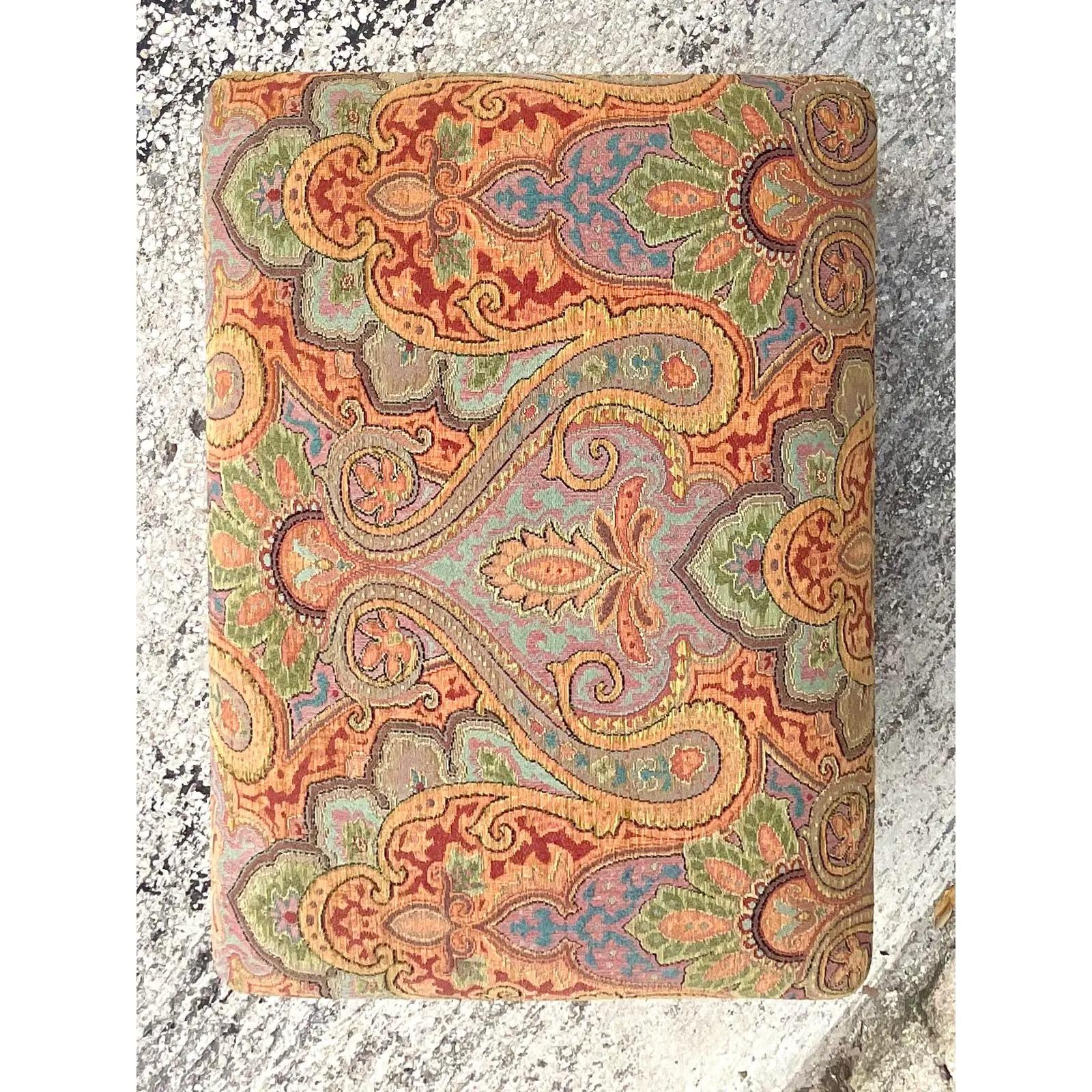 Vintage Boho Paisley Jacquard Ottoman In Good Condition In west palm beach, FL