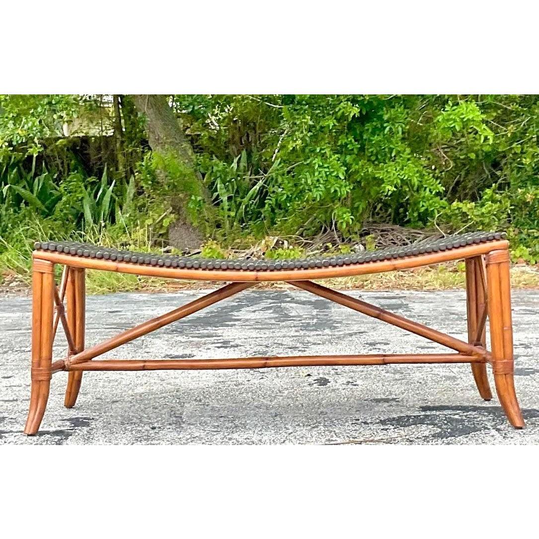 Banco de bambú Vintage Boho Palecek Moderno de mediados de siglo en venta