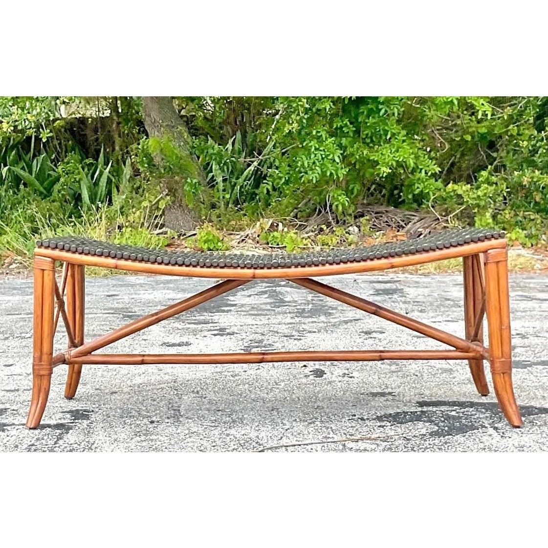 Banco de bambú Vintage Boho Palecek Filipino en venta