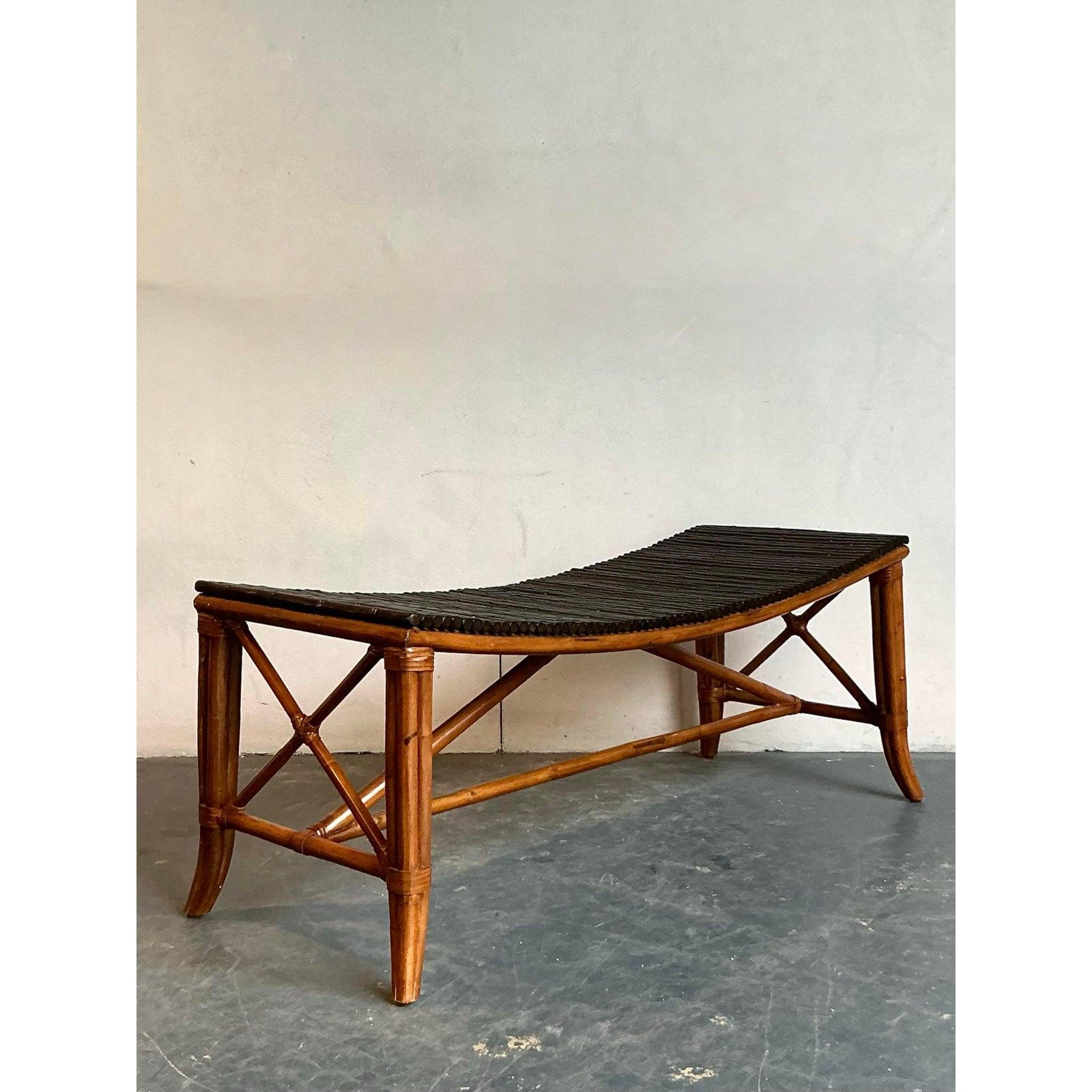 Banco de bambú Vintage Boho Palecek en venta 1