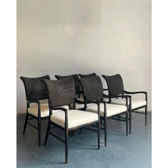 Vintage Boho Palecek “Catalina Cane” Arm Chairs - Set of 6