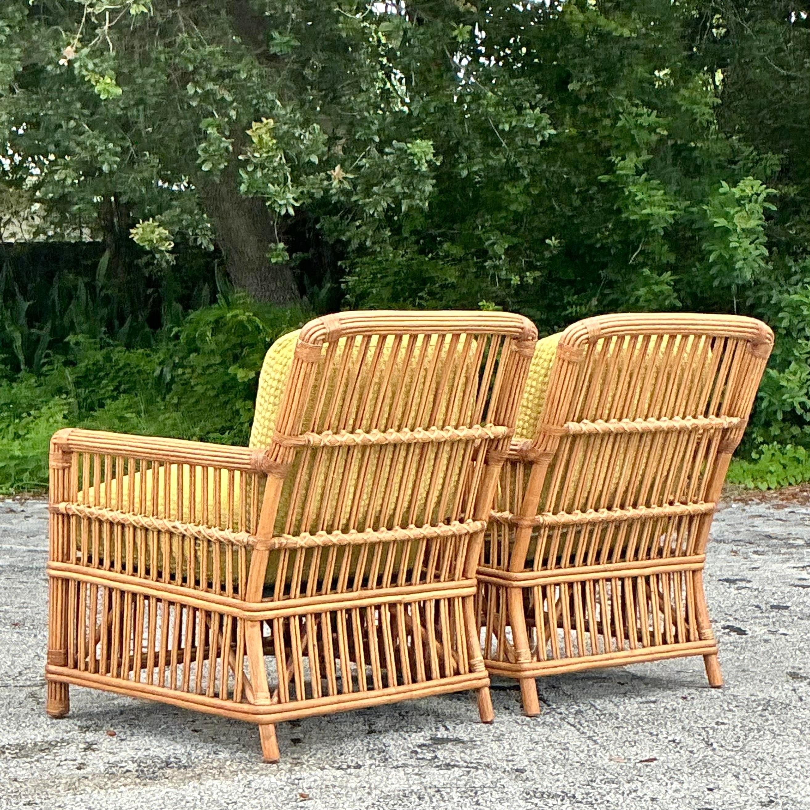 Vintage Boho Palecek Stick Rattan Lounge Chairs - a Pair 2