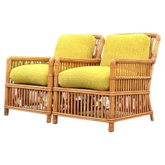 Vintage Boho Palecek Stick Rattan Lounge Chairs - a Pair