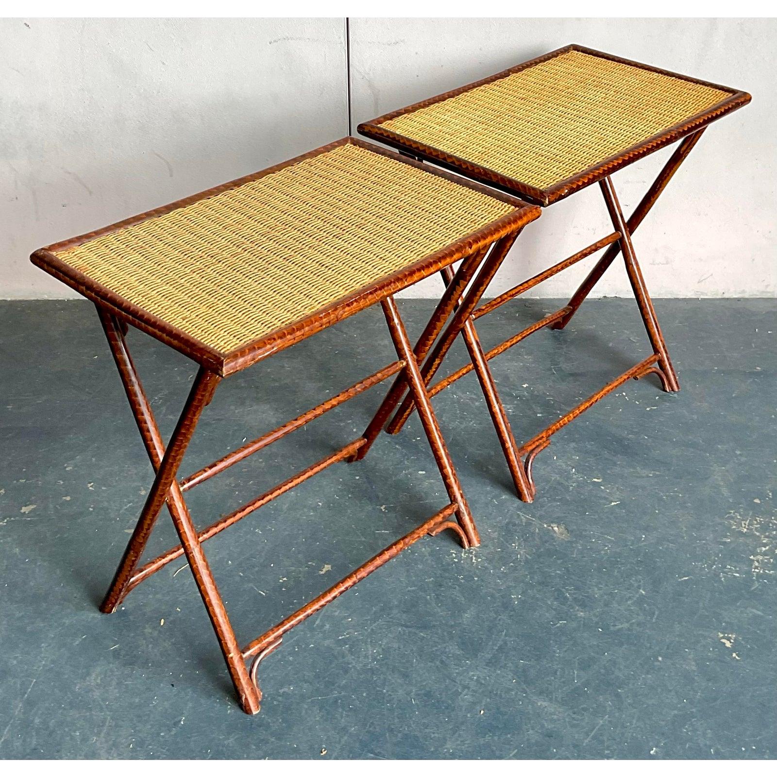 Paire de tables-plateaux vintage Boho Palecek en vente 4