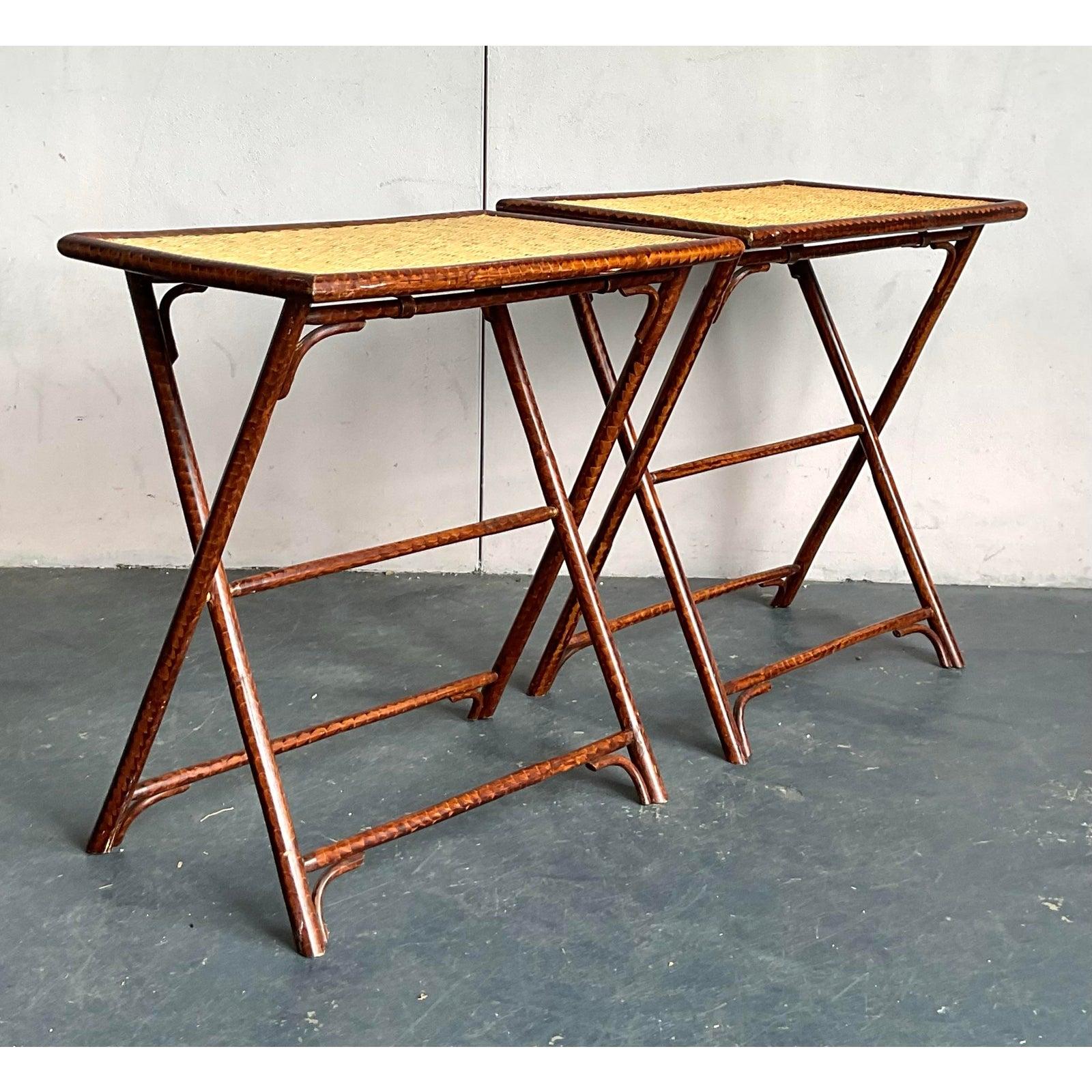 Philippin Paire de tables-plateaux vintage Boho Palecek en vente