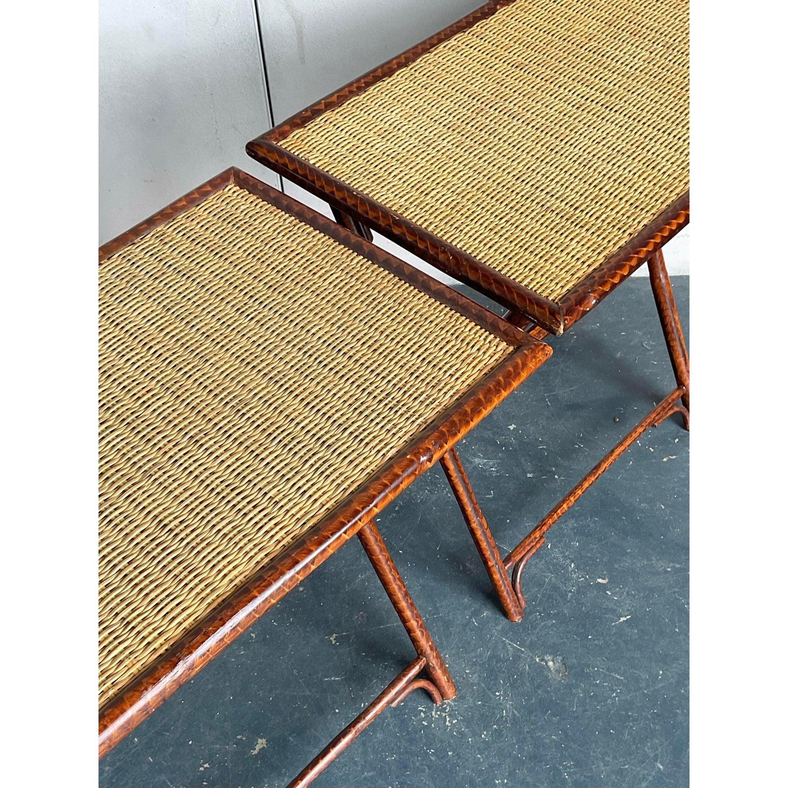 Paire de tables-plateaux vintage Boho Palecek Bon état - En vente à West Palm Beach, FL