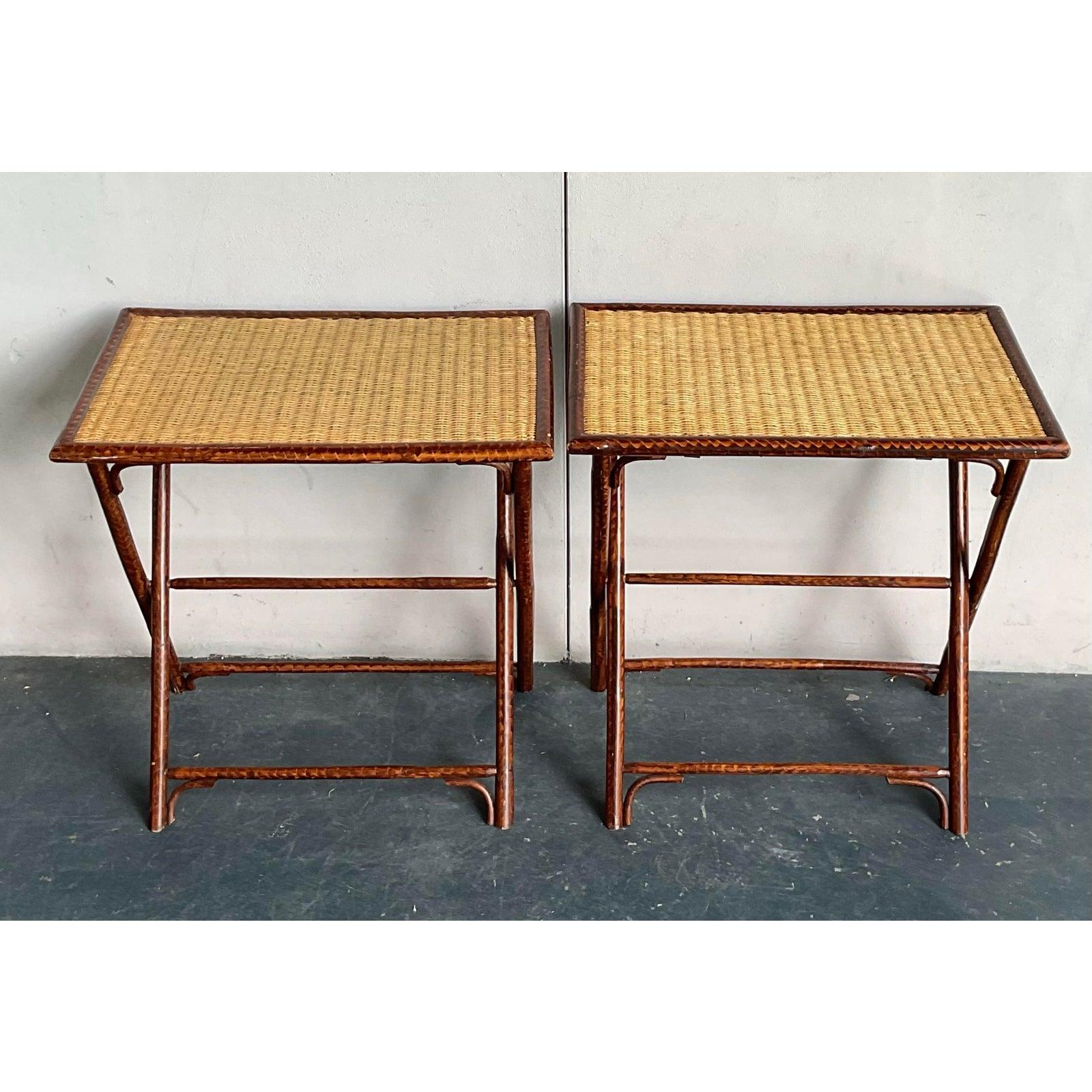 Bambou Paire de tables-plateaux vintage Boho Palecek en vente