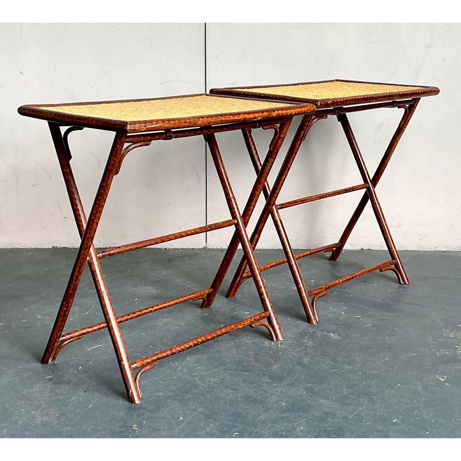 Paire de tables-plateaux vintage Boho Palecek en vente 1