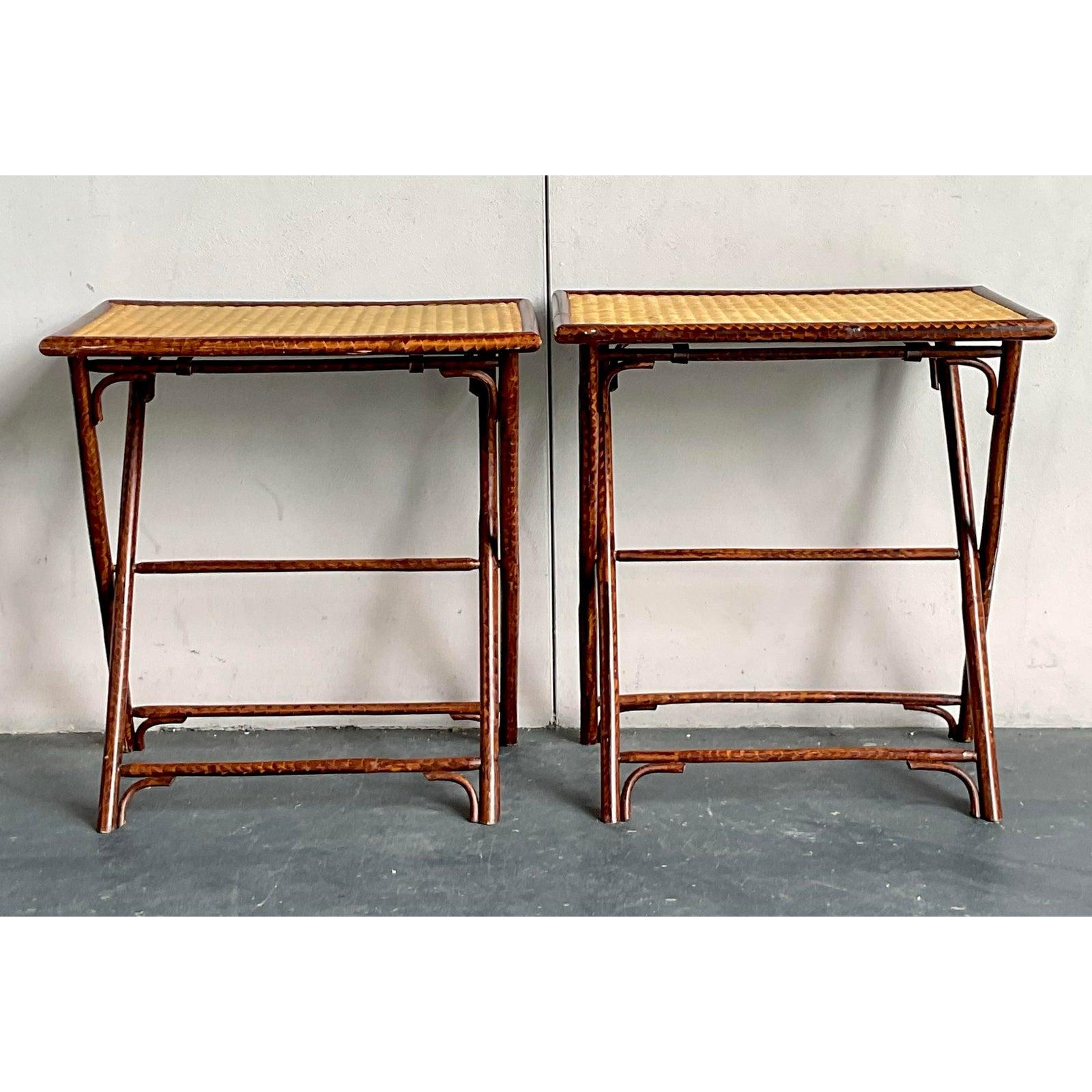 Paire de tables-plateaux vintage Boho Palecek en vente 2