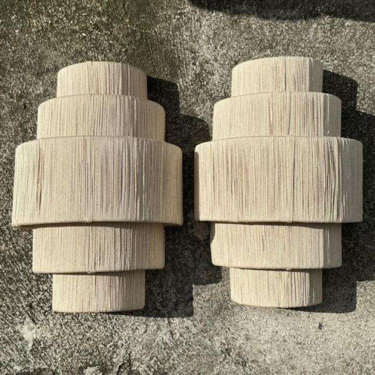 20th Century Vintage Boho Palecek Wrapped Rope Sconces - a Pair For Sale