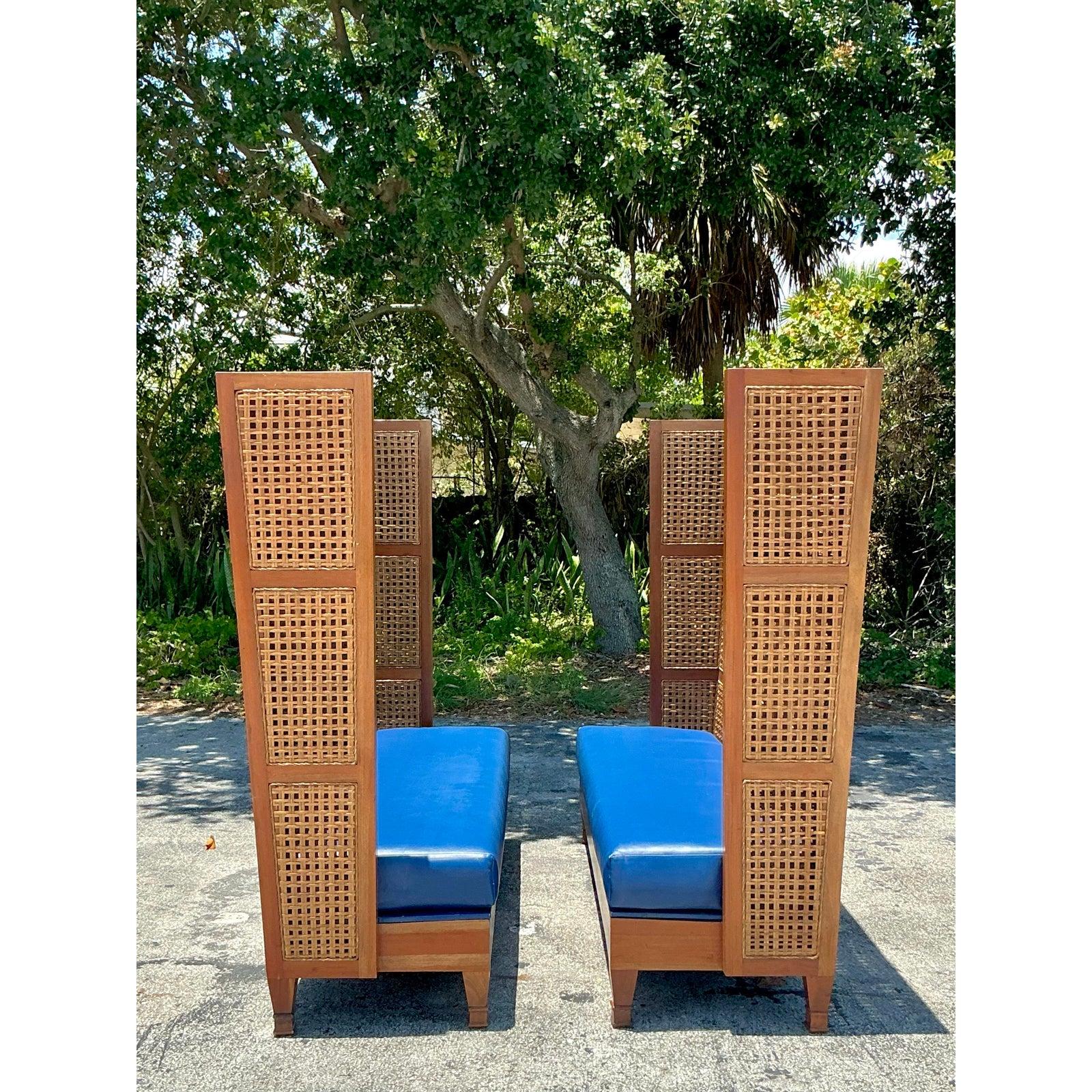 Banc en rotin à haut dossier de style Boho Palm Beach Breakers Hotel, d'après Kenneth Cobo en vente 5