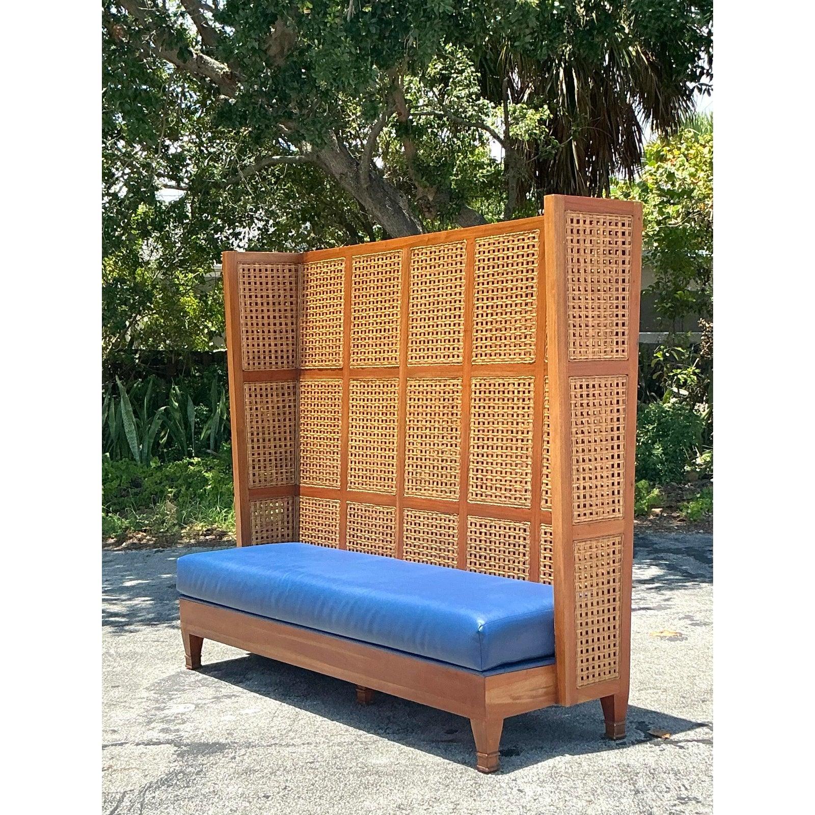 Banc en rotin à haut dossier de style Boho Palm Beach Breakers Hotel, d'après Kenneth Cobo en vente 6