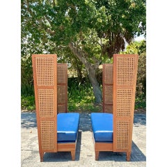 Vintage Boho Palm Beach Breakers Hotel High Back Rattan Bench After Kenneth Cobo