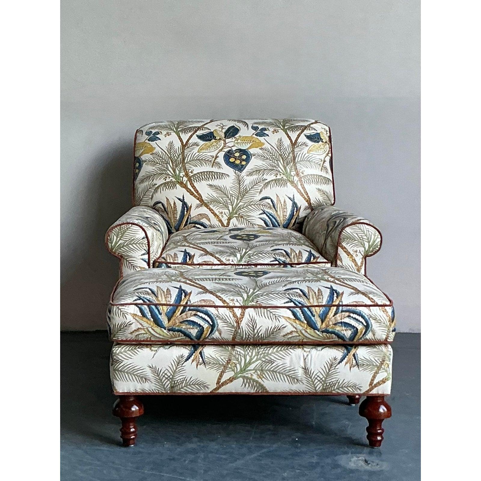 Vintage Boho Palm Tree Lounge Stuhl und Ottomane im Zustand „Gut“ im Angebot in West Palm Beach, FL
