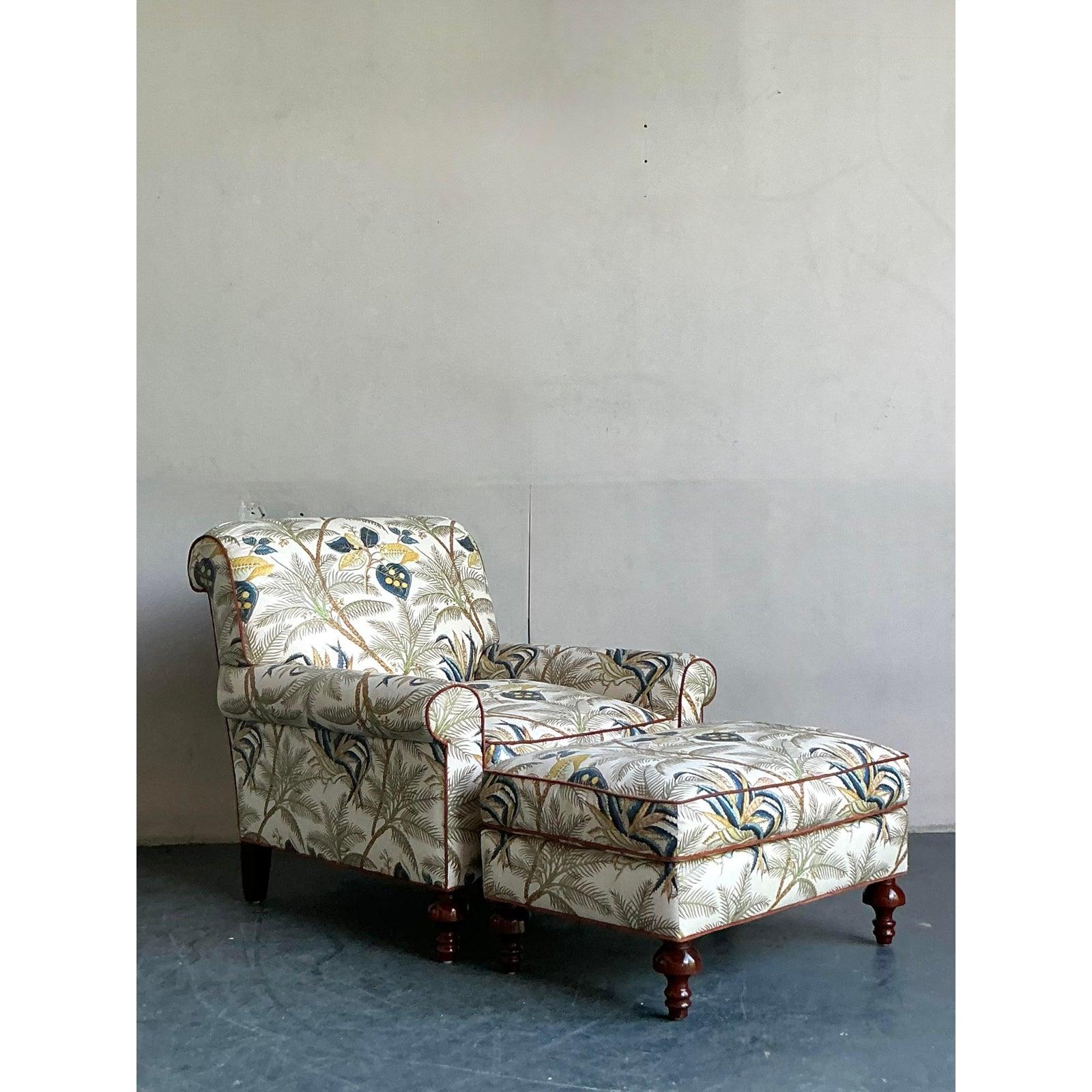Vintage Boho Palm Tree Lounge Stuhl und Ottomane (20. Jahrhundert) im Angebot