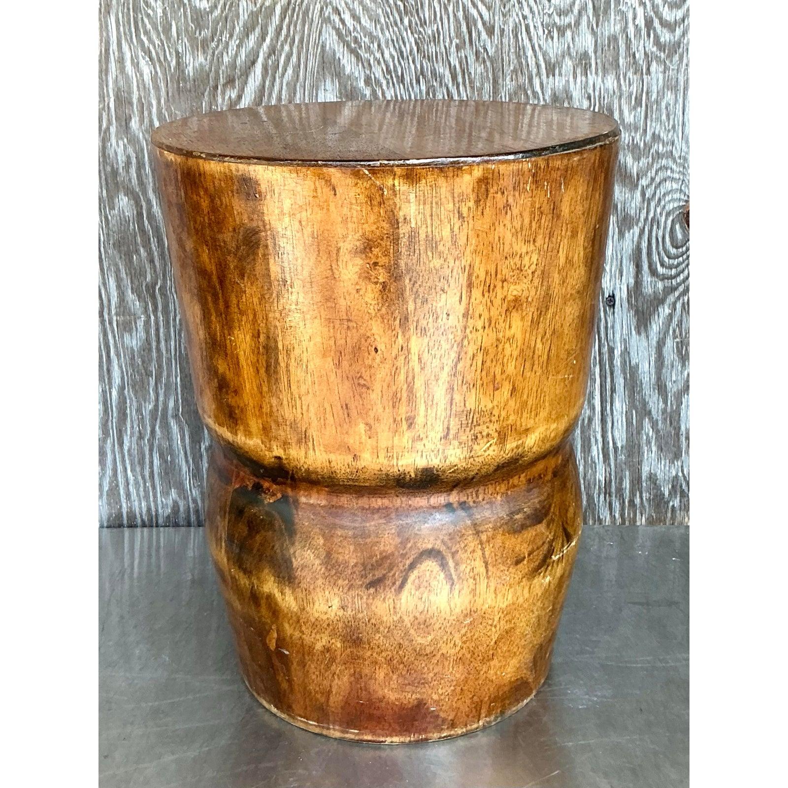 Vintage Boho Palm Tree Low Stool For Sale 3