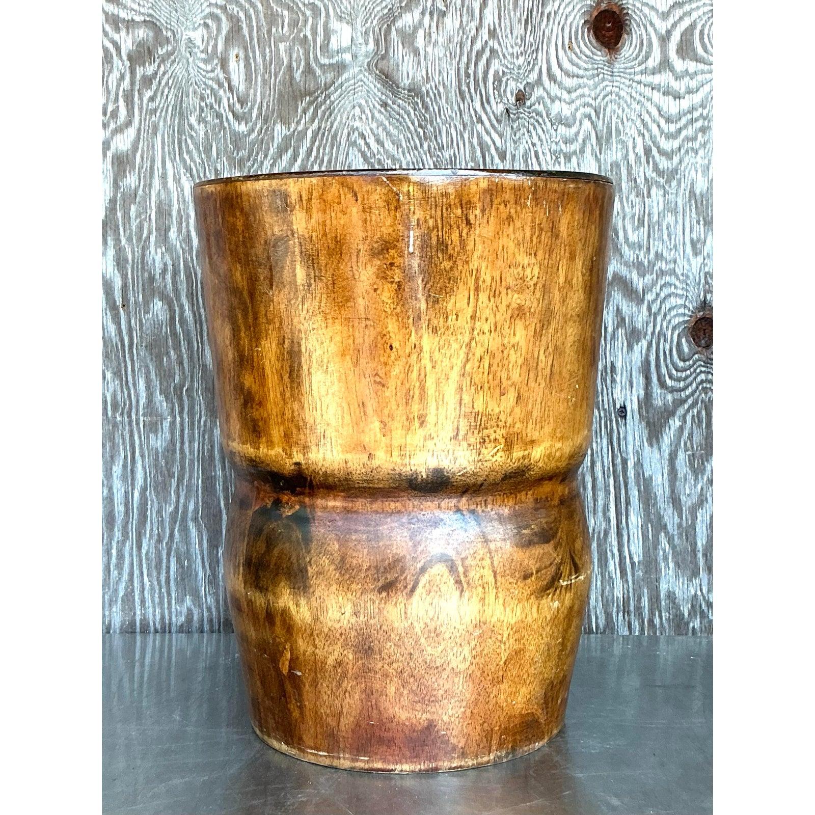 Rustic Vintage Boho Palm Tree Low Stool For Sale