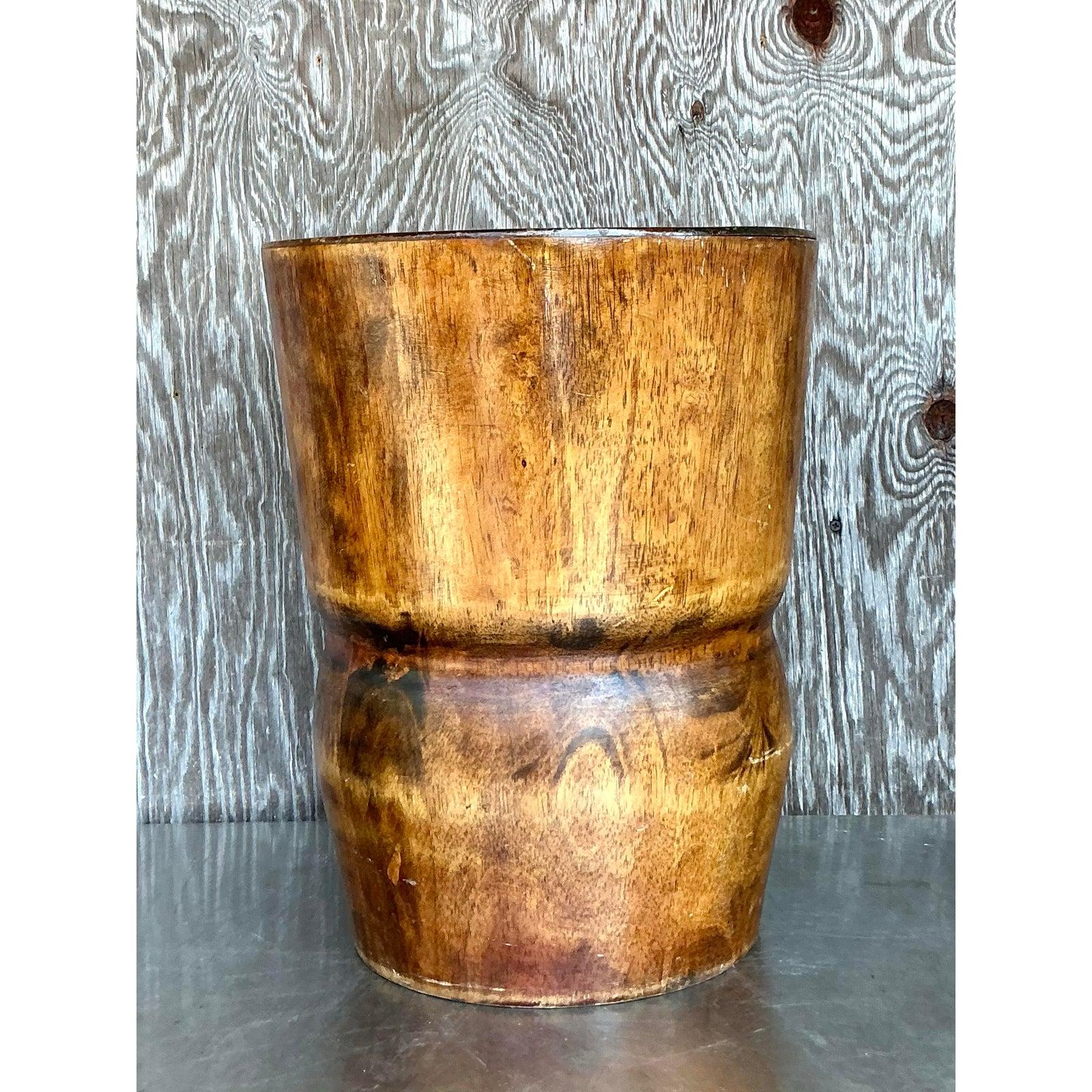Vintage Boho Palm Tree Low Stool In Good Condition For Sale In west palm beach, FL