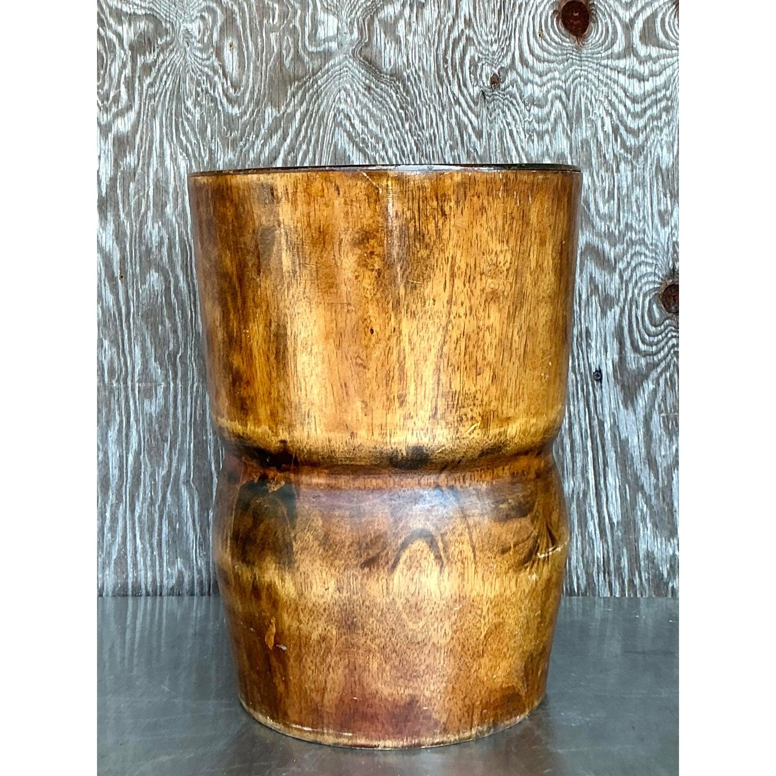 20th Century Vintage Boho Palm Tree Low Stool For Sale