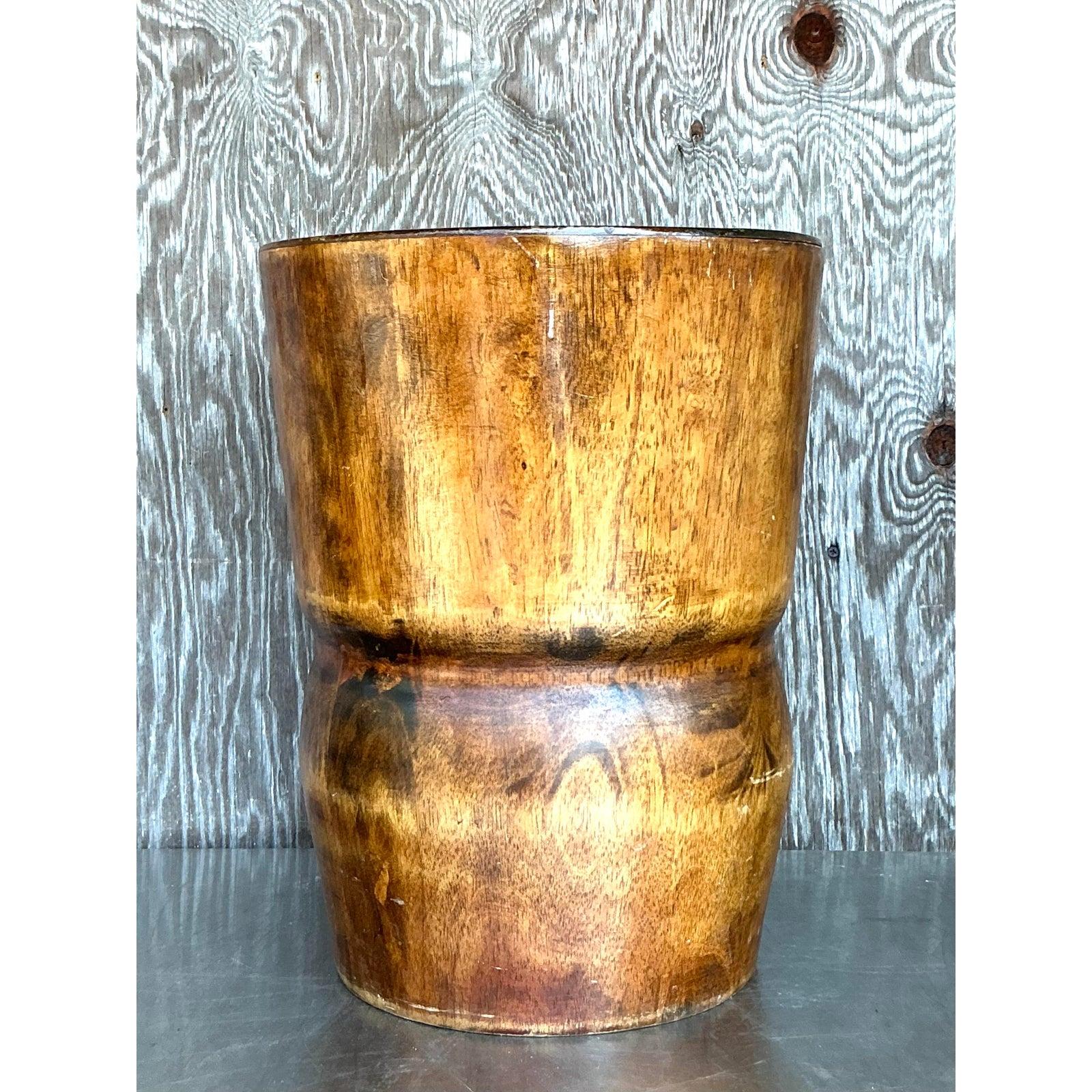 Wood Vintage Boho Palm Tree Low Stool For Sale