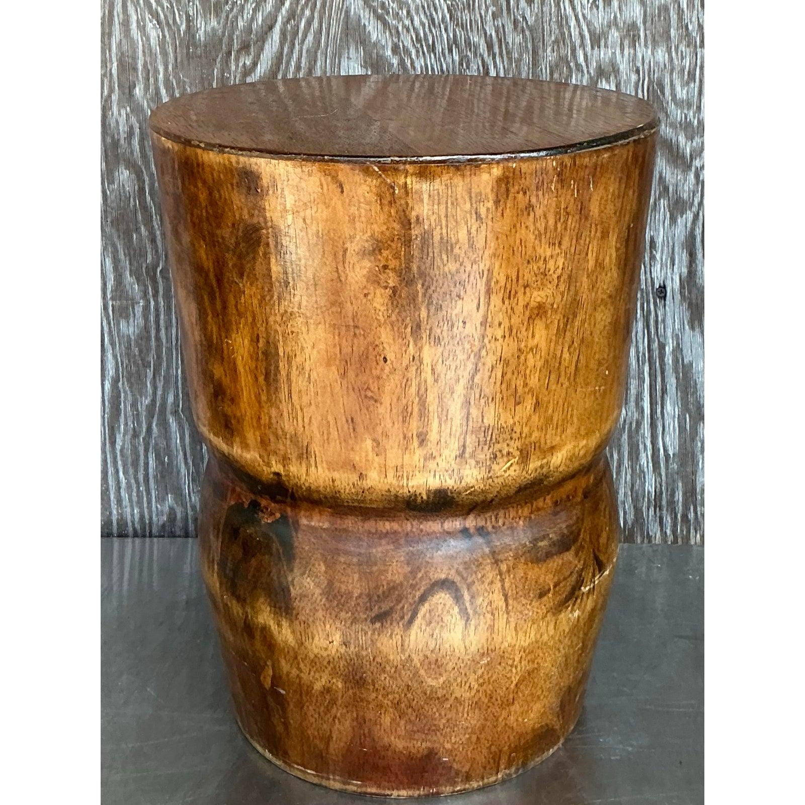 Vintage Boho Palm Tree Low Stool For Sale 2