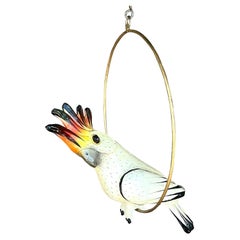 Vintage Boho Paper Mache Cockatoo on Hoop After Bustamante