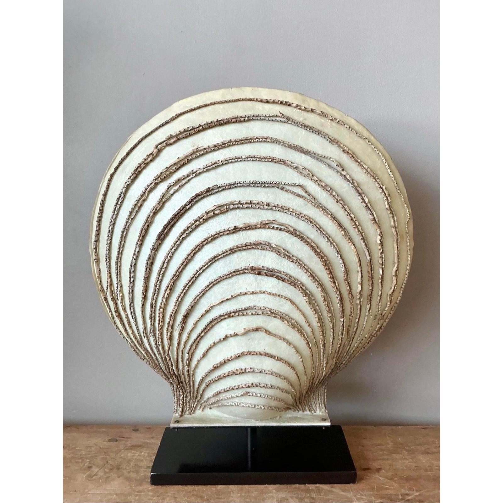 Post-Modern Vintage Boho Parchment Clamshell Lamp For Sale