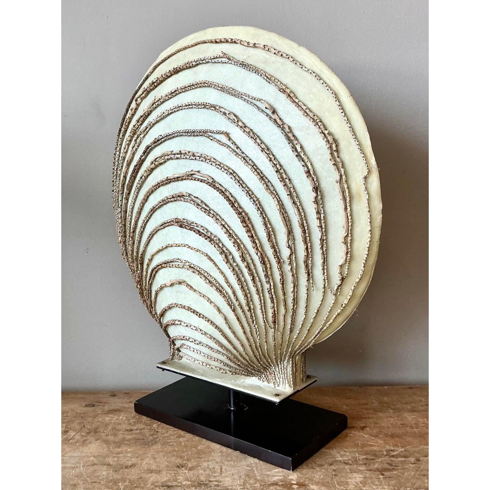 Philippine Vintage Boho Parchment Clamshell Lamp For Sale