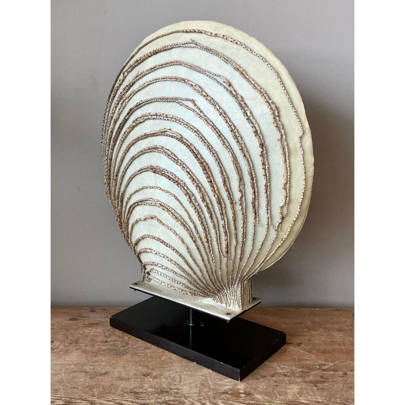 Vintage Boho Parchment Clamshell Lamp In Good Condition For Sale In West Palm Beach, FL