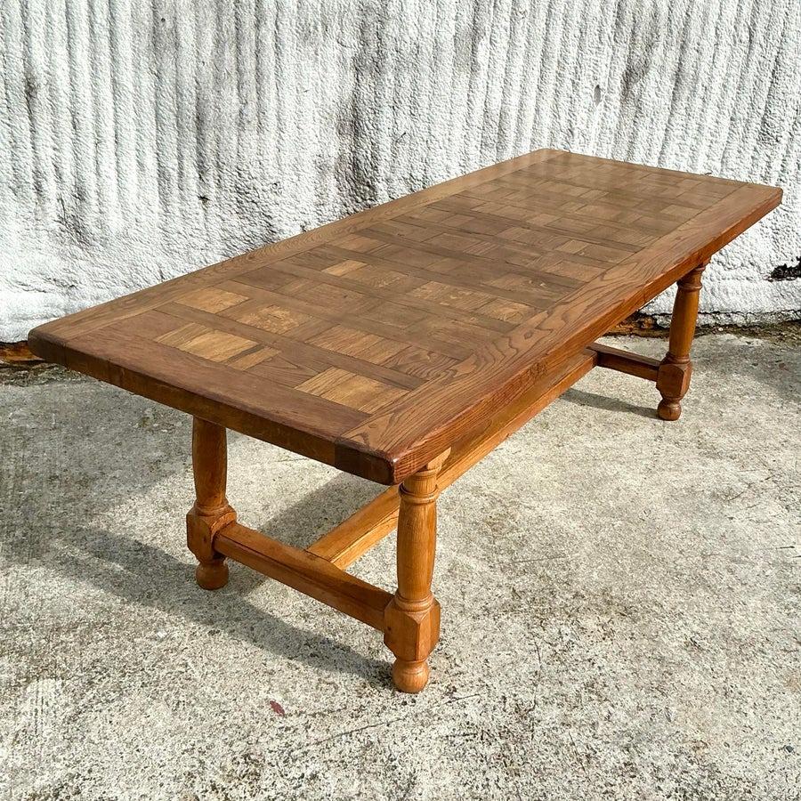 XX secolo Tavolo da fattoria in parquet vintage Boho in vendita