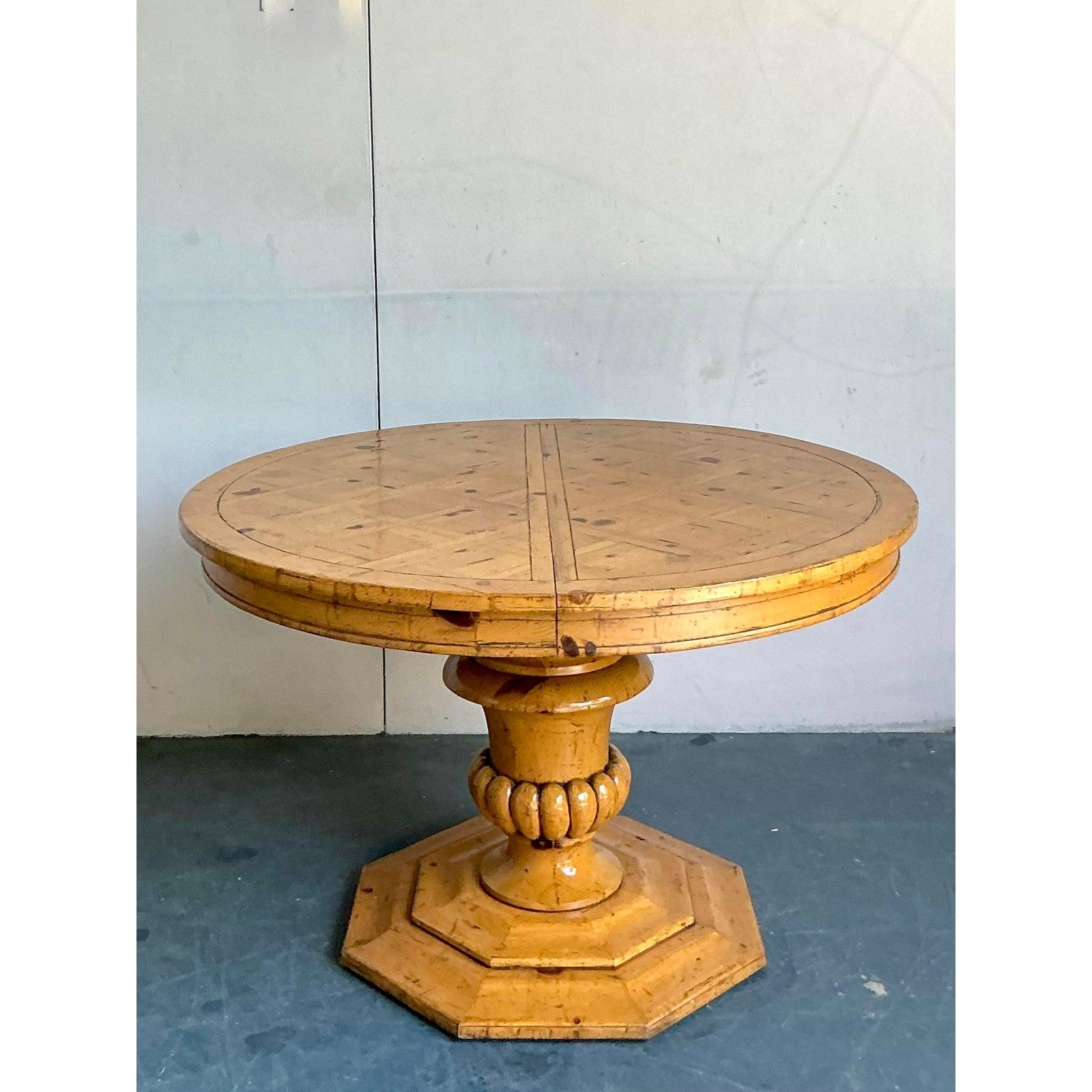 XX secolo Tavolo da pranzo allungabile in pino vintage Boho Parquet in vendita